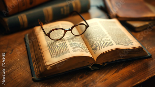 vintage reading glasses on open book education, knowledge and study © mr_marcom