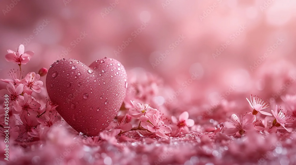 Pink heart with flowers, romantic background