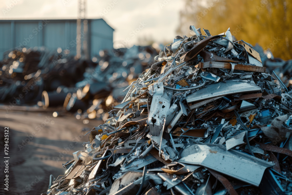 Pile of scrap metal at recycling plant