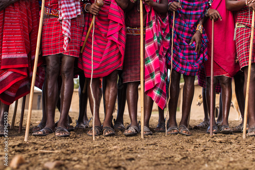Maasai people legs with colorful dress in Kenya