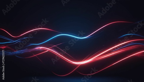 Futuristic abstract gaming wallpaper, red and blue neon lines, glowing, motion, 4k, background created with generative ai