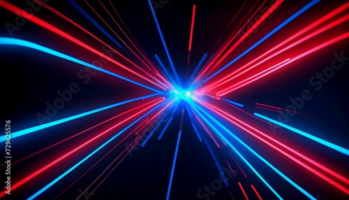 Futuristic abstract gaming wallpaper, red and blue neon lines, glowing, motion, 4k, background created with generative ai