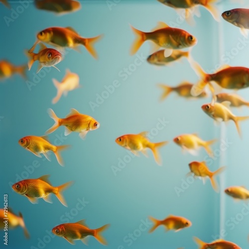 Pattern of goldfish in a blue background, symbolizing tranquility and movement, perfect for themes of nature and serenity