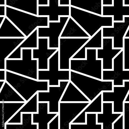 Seamless pattern. Embroidery background. Tribal motif. Ethnic mosaic. Figures ornament. Folk wallpaper. Polygons, triangles backdrop. Digital paper, textile print, web design, abstract. Vector art