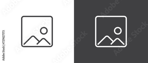 Line icon of gallery. Landscape photo image icon. Gallery icon vector illustration. Gallery, image, picture symbol, photo signs. Picture vector icon in black and white background. photo