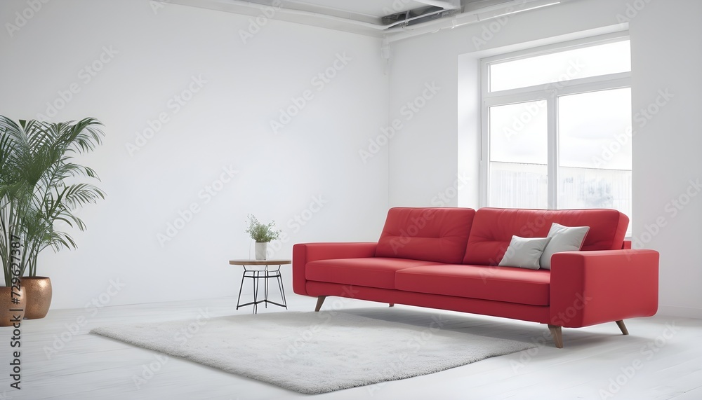 modern living room with red sofa, white cushions on it modern living room with red sofa, white cushions on it