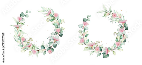 Set Wreath of leaves watercolor photo