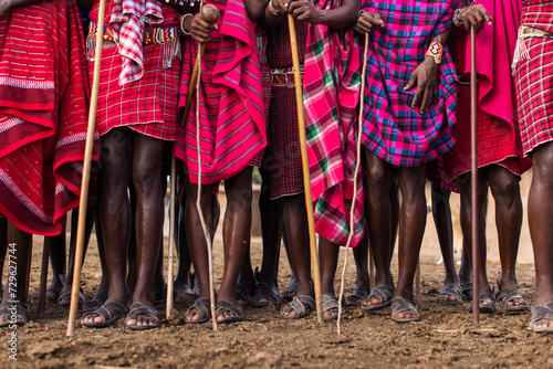 Maasai people legs with colorful dress in Kenya