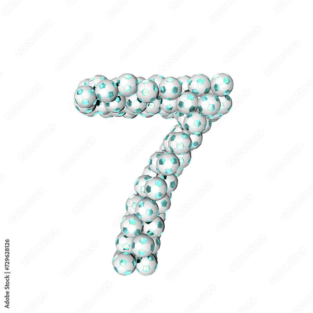 Symbol made from turquoise soccer balls. number Symbol made from turquoise soccer balls. number