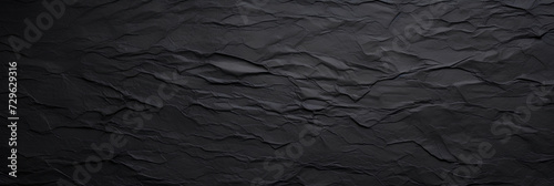 Panoramic craft black paper texture background banner copy space wallpaper ad design abstract dark gray surface close-up backdrop
