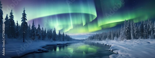 Majestic Northern Lights Over Snowy Forest Landscape at Night © AndErsoN