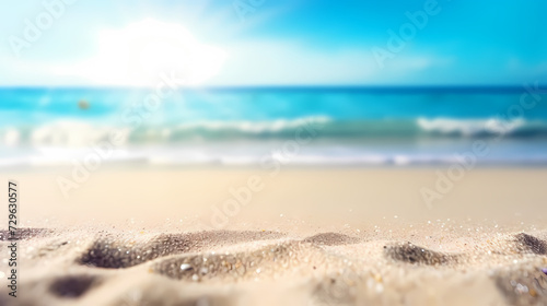 Sandy beach with light blue transparent water waves and sunlight, tranquil aerial beach scene © Derby