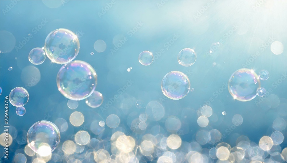 soap bubbles fly on a blue background
