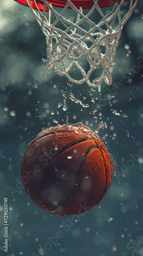 basketball wallpaper for phone, scoring moment, rain, outdoor sport, wet ball, shoot, © Belho Med