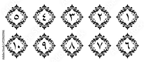 Arabic numerals with ornaments for book pages of your choice of elegant design. Vector file isolated on a transparent background