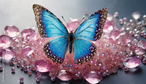 blue butterly in shiny pink crystals © Omega