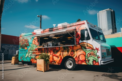 Exterior of a mexican food truck in los angeles photo