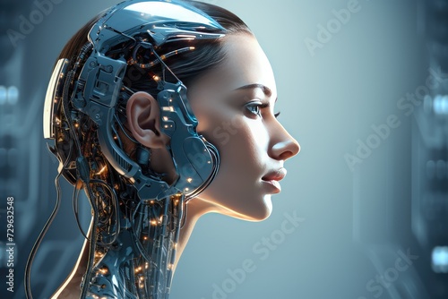 Side Profile View of a Female-Featured Humanoid Robot With Intricate Mechanics