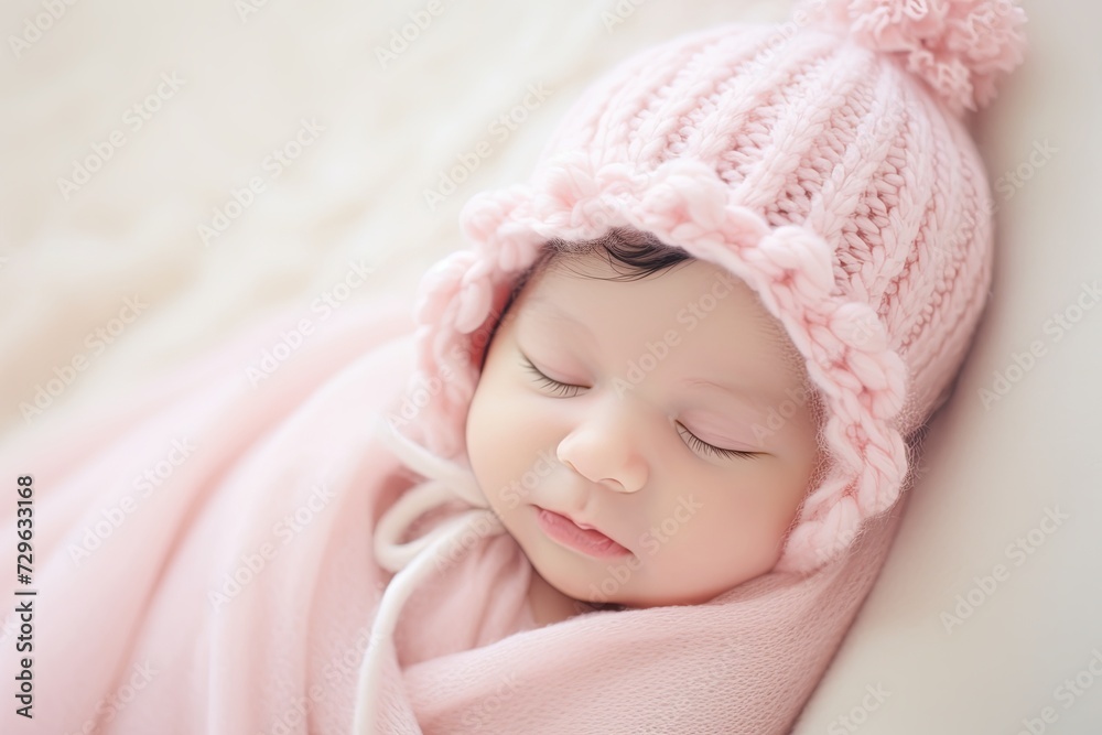 Dreamscape: Serene Slumber of a Pink-Hatted Baby
