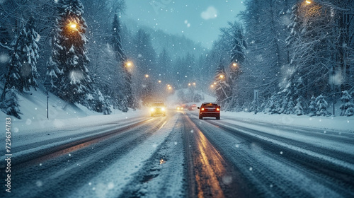 Car on impassable winter road, winter traffic, dangerous road © Daniel