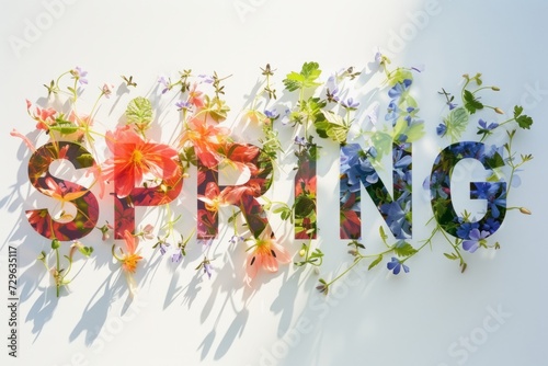 Spring text surrounded by flowers Generative AI