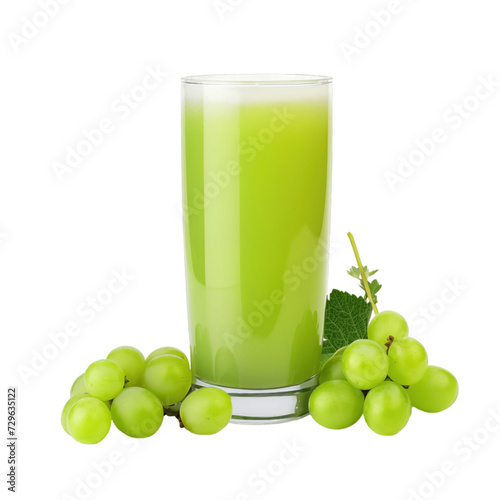 glass of 100% fresh organic green wet isabella grapes juice.png with sacs and sliced fruits png isolated on white background with clipping path. selective focus photo