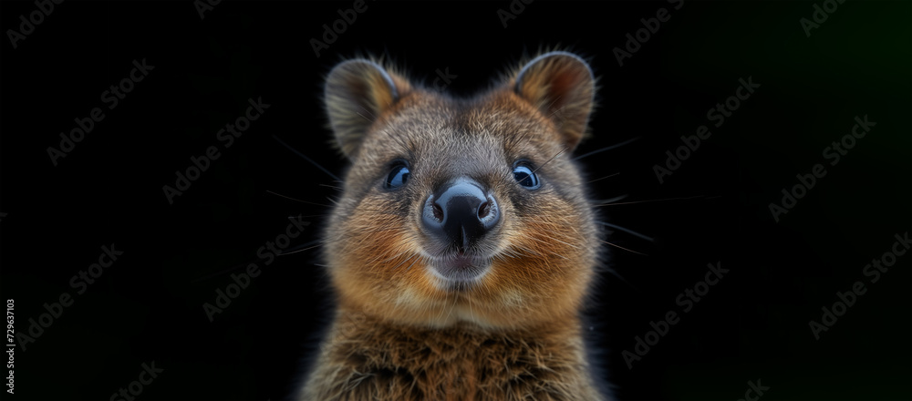 Fototapeta premium Quokka animal face portrait on black background