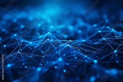 Blue abstract background with a network grid and particles connected Symbolizing digital connectivity Technology And futuristic concepts