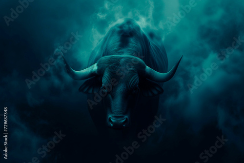 bull symbol with stock quotes on it