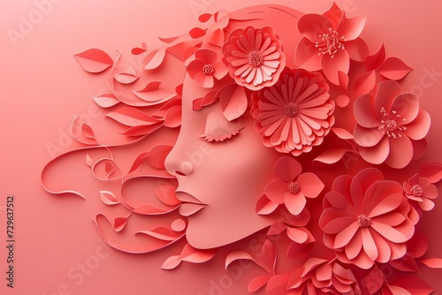 Delicate paper cut illustration of a woman's face intertwined with flowers A creative and artistic tribute for international women's day © Jelena