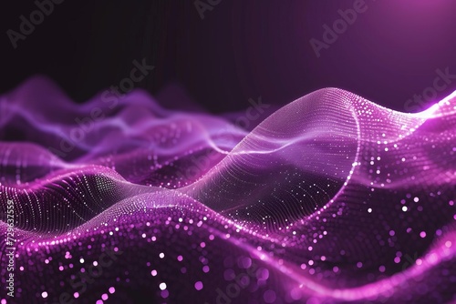 Digital purple particles wave Abstract background Shining dots