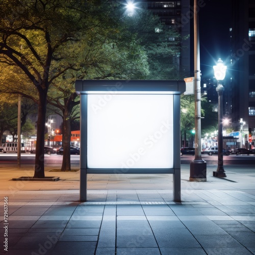 Empty advertising billboard at night on a city street