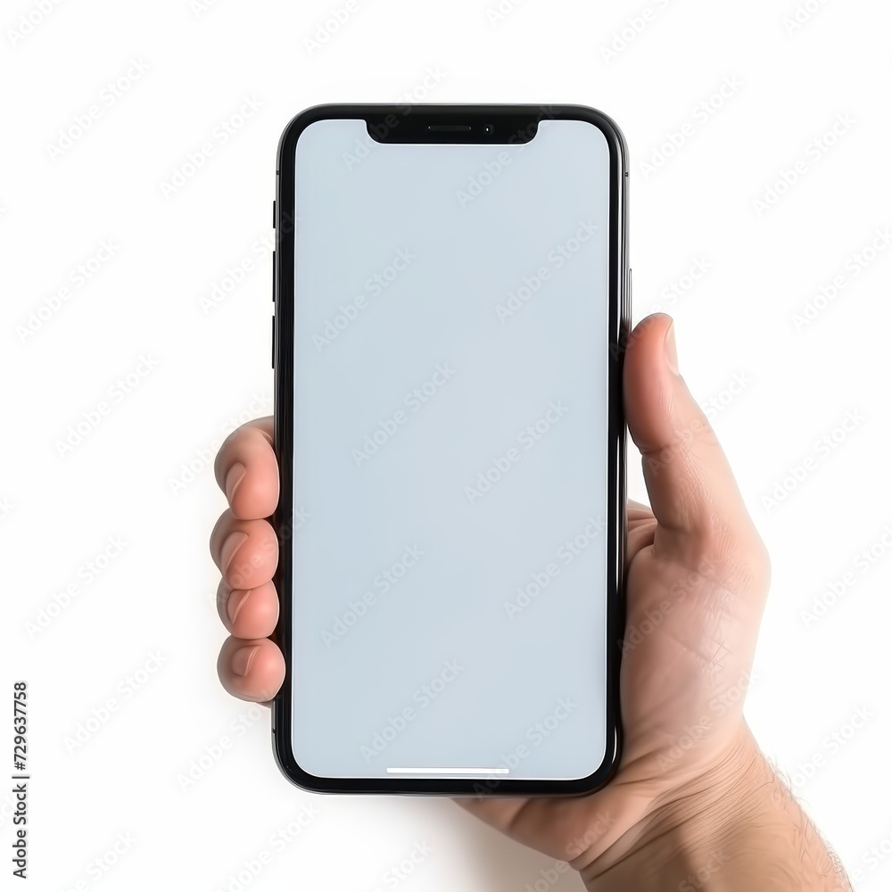 Hand holding a modern smartphone with blank screen for mockup Hand holding a modern smartphone with blank screen for mockup