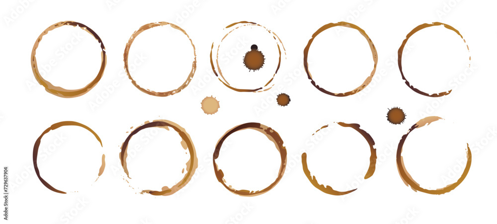 Vector coffee cup stains, Isolated On White Background, tea ring stamps Illustration Vector coffee cup stains, Isolated On White Background, tea ring stamps Illustration