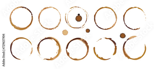 Vector coffee cup stains, Isolated On White Background, tea ring stamps Illustration