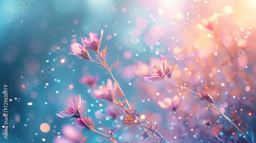  a close up of a flower on a blurry background with a blurry boke of light coming from the center of the flower, and the top of the stems. © Anna