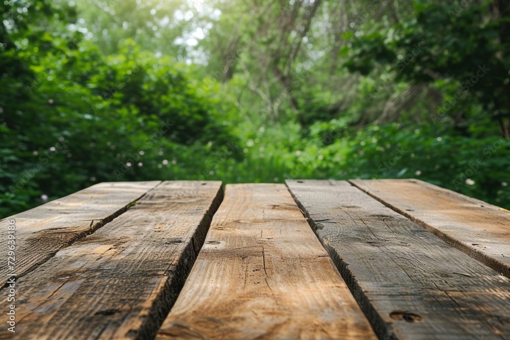 Rustic wooden table on a serene and natural background Perfect for showcasing homemade products or organic food presentation Rustic wooden table on a serene and natural background Perfect for showcasing homemade products or organic food presentation
