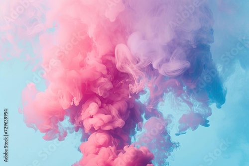 Vivid puffs of pink smoke against a blue backdrop Showcasing a bold and abstract representation of color and creativity