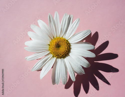 Top view image of aesthetic background. daisy flower isolated on pinkbackground