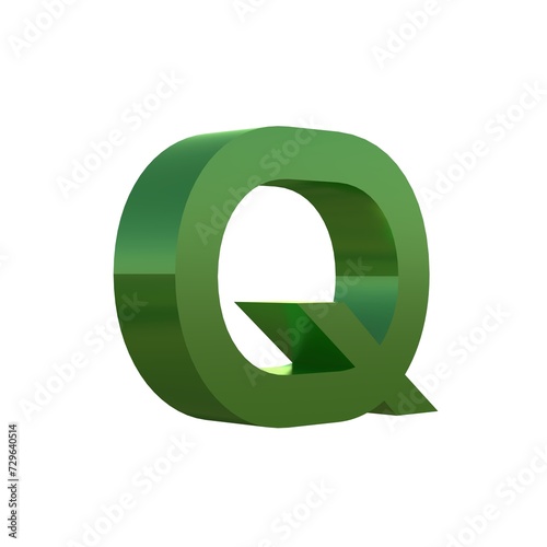 3d green grass font alphabet Q