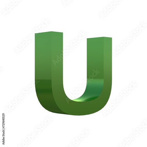 3d green grass font alphabet U
