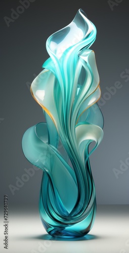 Elegant Twisted Glass Sculpture in Blue and Gold