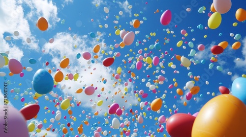  a bunch of balloons flying in the sky with a lot of balloons in the air in front of a blue sky with clouds and a few white fluffy white clouds.