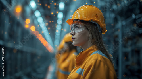 Futuristic Technology Concept: Team of Engineers and Professionals Workers in Heavy Industry Manufacturing Factory that is Visualized with Graphics into Digital Twin of Industry 4.0 High Tech