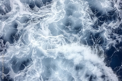 Aerial View of Mesmerizing Sea Foam Patterns Formed by the Churning Ocean Waves, Generative AI