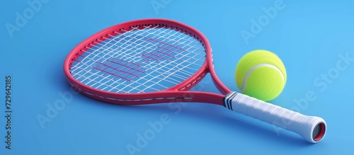 3D Realistic a a tennis racket and Ball in Isolated vibrant color Background. AI generated image © prastiwi