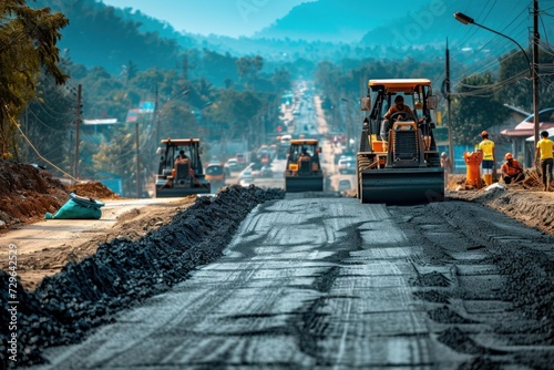 Group of Construction Workers Working on a Road