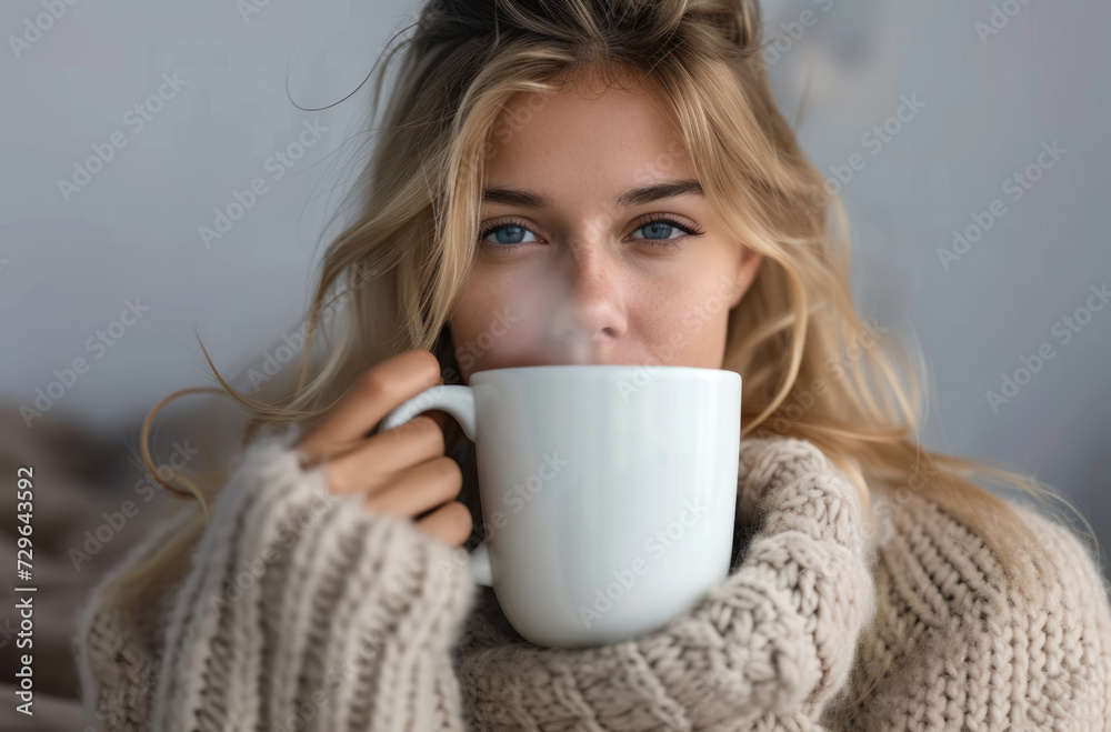 custom made wallpaper toronto digitala pretty blonde woman holds a white cup in her hand