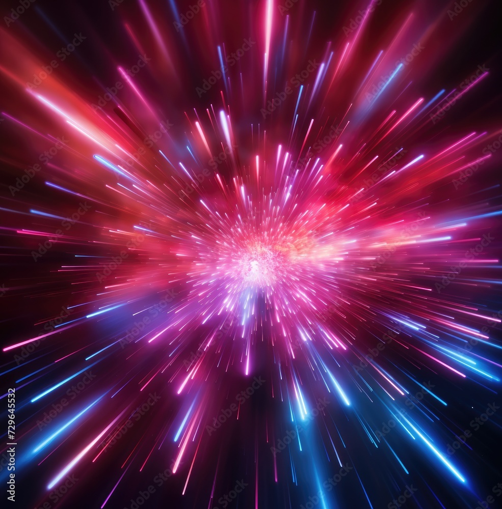 Fototapeta premium Futuristic speed motion with blue and red rays of light abstract background