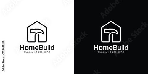 Creative Home Build Logo. House Construction, Hammer Tool and Home with Linear Outline Style. Home Service Logo Icon Symbol Vector Design Template. photo